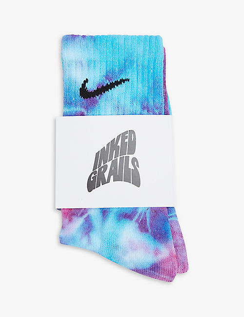 INKED GRAILS: Brand-embroidered tie-dyed cotton-jersey socks