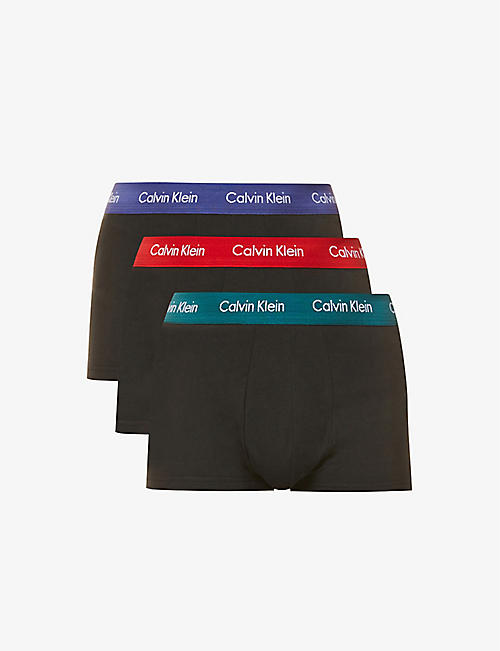 CALVIN KLEIN: Logo-embroidered low-rise pack of three stretch-cotton trunks