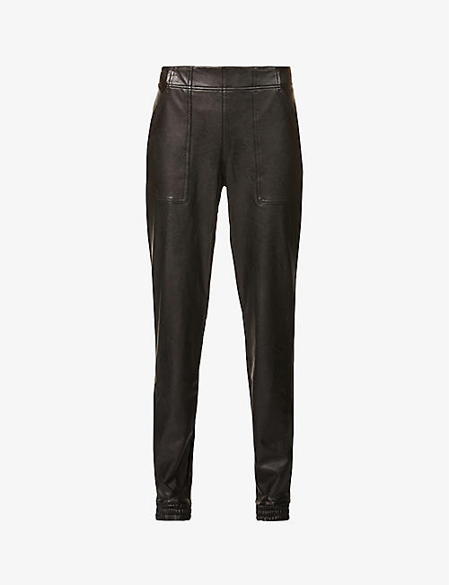 SPANX: Leather Like tapered-leg mid-rise stretch faux-leather jogging bottoms