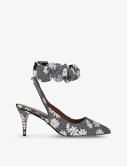 KURT GEIGER LONDON: Countess crystal-embellished woven heeled sandals