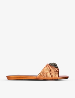 KURT GEIGER LONDON Kensington eagle embellished quilted metallic leather mules Selfridges