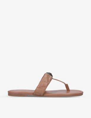 Kurt Geiger Kensington T-bar Quilted Leather Sandals In Camel