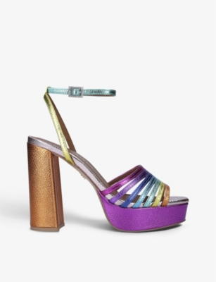 Shop Kurt Geiger London Womens Mult/other Pierra Gem-embellished Leather Platform Sandals