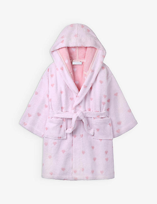 THE LITTLE WHITE COMPANY: Heart-print hooded cotton robe 1-10 years
