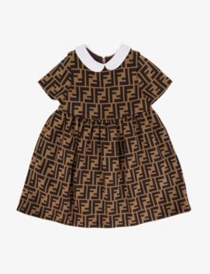 FENDI: FF logo Peter Pan jersey dress 6-24 months