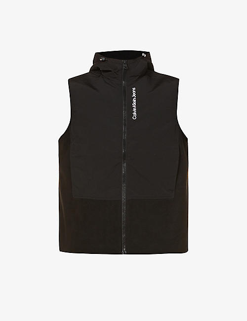 CK JEANS: Wind-blocking branded shell and fleece hooded vest