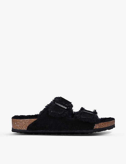 BIRKENSTOCK: Arizona two-strap shearling and suede sandals
