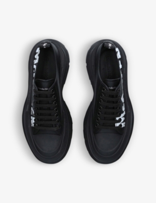 Shop Alexander Mcqueen Men's Blk/white Tread Slick Logo-embossed Leather Low-top Trainers In Black