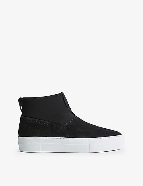 REISS: Alvie neoprene and suede high-top trainers