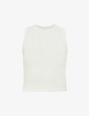 Skims White Cotton Rib Mock Neck Tank Top In Cream