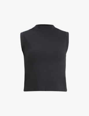 Skims Stretch Cotton Jersey Mock Neck Tank In Soot