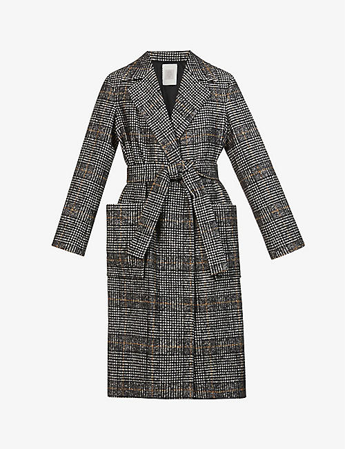 ELEVENTY: Checked-pattern belted woven coat