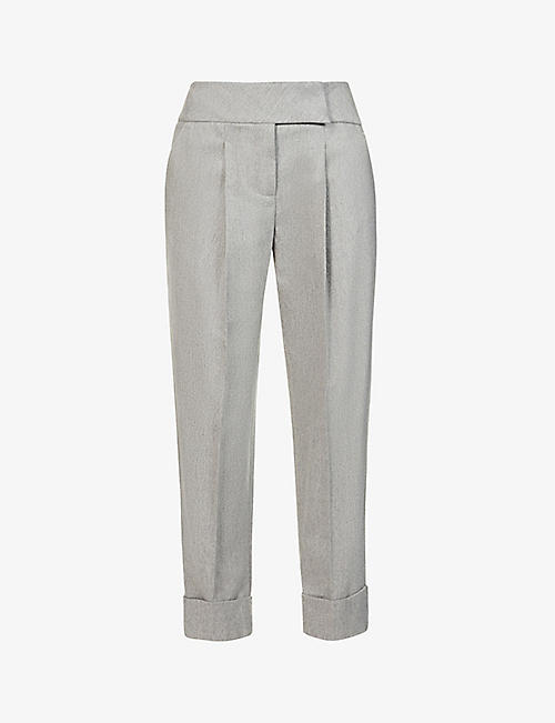ELEVENTY: Pleated tapered mid-rise wool and cashmere trousers