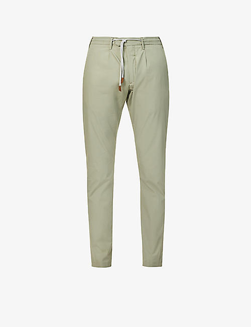 ELEVENTY: Elasticated waist regular-fit tapered-leg cotton drawstring trousers