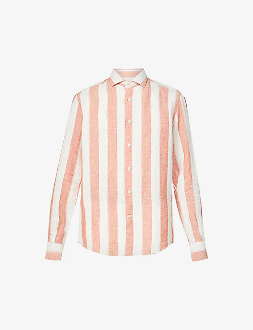 ELEVENTY: Striped collared regular-fit linen shirt