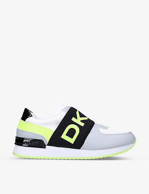 DKNY: Marli logo-print mesh and leather trainers
