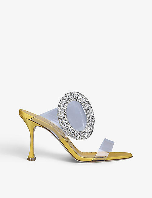 MANOLO BLAHNIK: Fibionabi crystal-embellished PVC and satin heeled mules