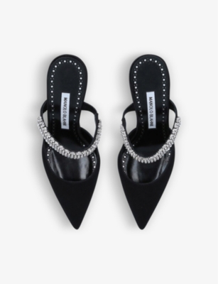 MANOLO BLAHNIK Lutara crystal-embellished satin mules