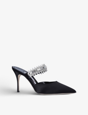 MANOLO BLAHNIK Lutara crystal-embellished satin mules