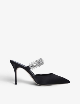 MANOLO BLAHNIK Lutara crystal-embellished satin mules