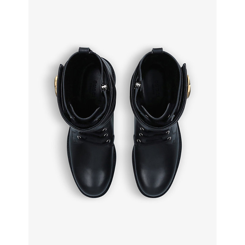 Shop Gucci Gg Marmont Round-toe Leather Ankle Boots In Black