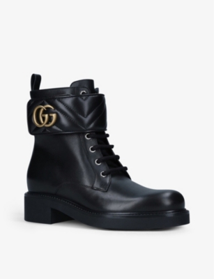 GUCCI GG Marmont round-toe leather ankle boots