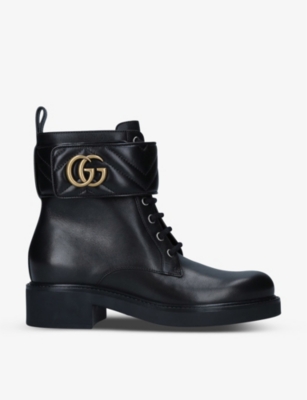 Shop Gucci Gg Marmont Round-toe Leather Ankle Boots In Black