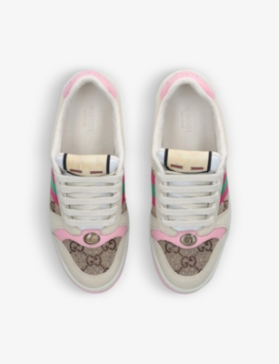 Shop Gucci Women's Mult/other Screener Web Stripe Leather Trainers In Multi-coloured