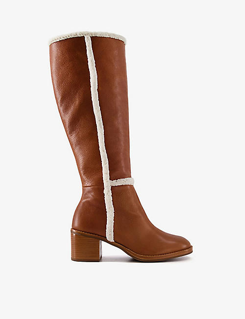 DUNE: Tawn faux shearling-trimmed leather knee-high boots