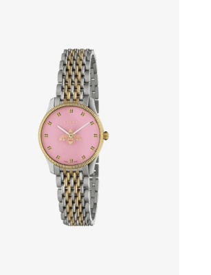 Gucci Womens Gold And Silver Ya1265030 G-timeless Yellow-gold Toned Stainless-steel Quartz Watch In Gold And Silver