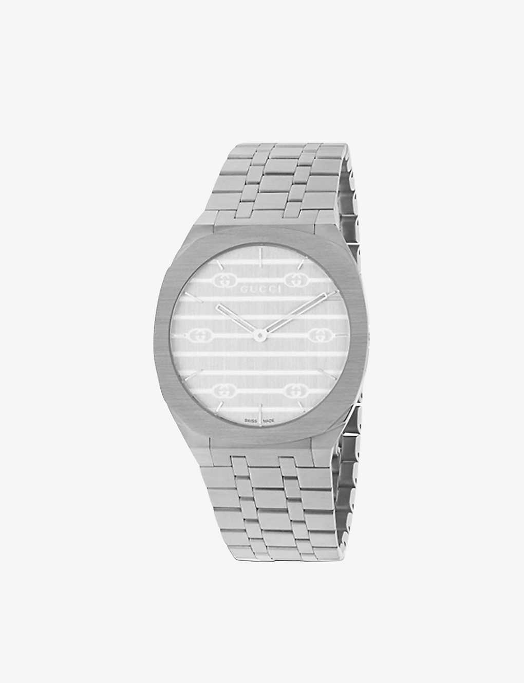 Gucci Mens Silver Ya163402 25h Stainless-steel Quartz Watch