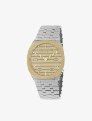 GUCCI: YA163405 GUCCI 25H 18ct yellow gold-plated stainless-steel quartz watch