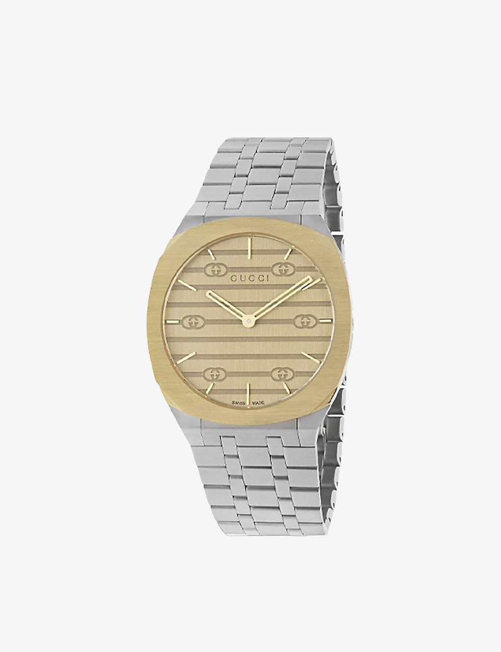 Shop Gucci Mens Gold And Silver Ya163405 25h 18ct Yellow Gold-plated Stainless-steel Quartz Watch