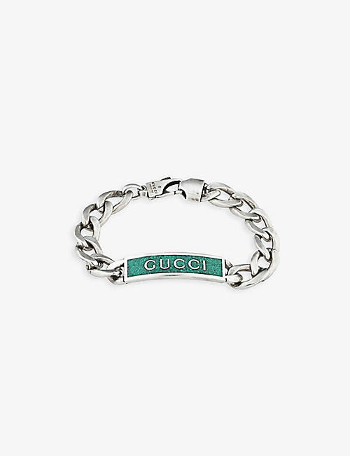 GUCCI: Logo-engraved sterling silver and enamel bracelet