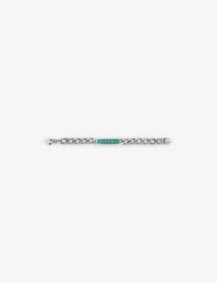 GUCCI Logo-engraved sterling silver and enamel bracelet