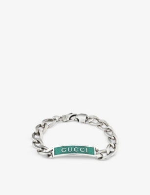 GUCCI Logo-engraved sterling silver and enamel bracelet