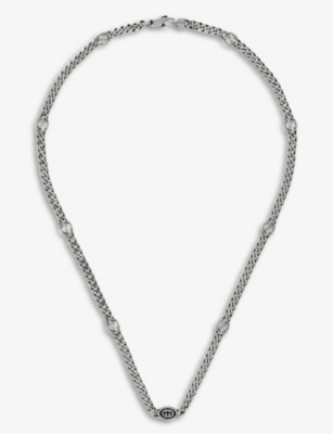 GUCCI: Interlocking G logo-pendant sterling silver and enamel necklace