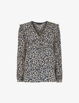 Whistles Womens Multi-coloured Oversized-collar Cheetah-print Woven Top 14