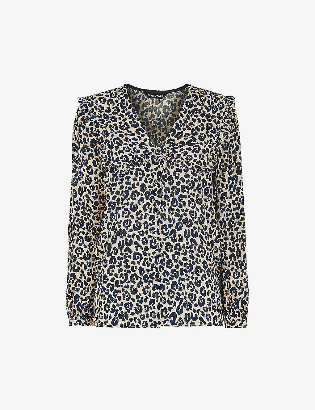 Whistles Womens Multi-coloured Oversized-collar Cheetah-print Woven Top 14