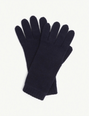 Johnstons Joe Ribbed Cashmere Gloves In Navy