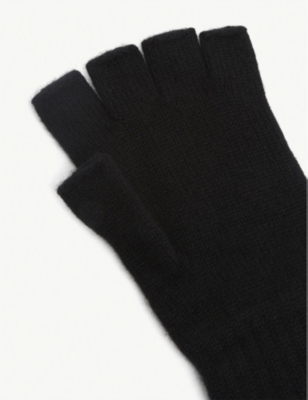 Shop Johnstons Women's Black Ribbed Fingerless Cashmere Gloves