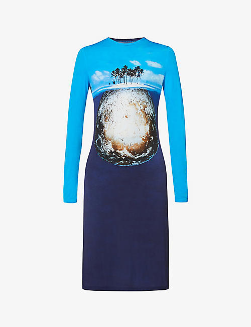 PACO RABANNE: Paco Rabanne x Kimura Tsunehisa graphic-print stretch-jersey midi dress