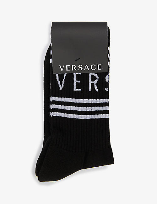 VERSACE: Athletic brand-embroidered cotton-blend socks