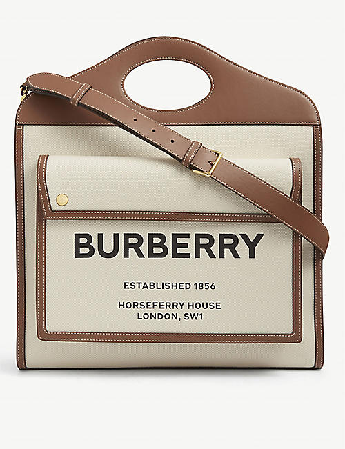 BURBERRY: Pocket medium logo-print canvas cross-body bag