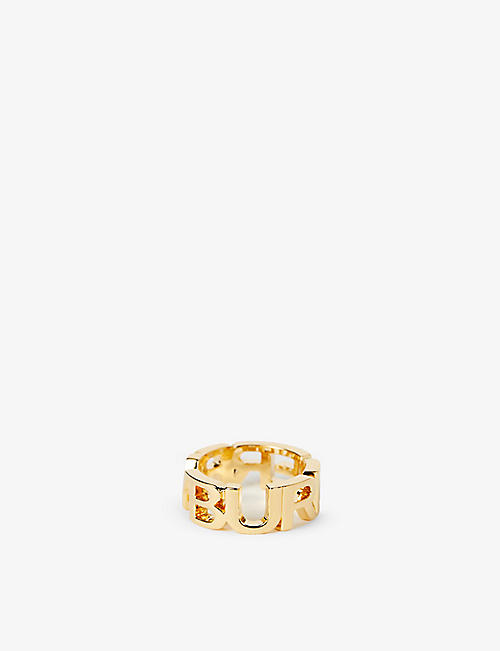 BURBERRY: Logo-lettering gold-plated brass ring