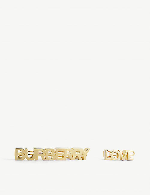 BURBERRY: Brand-embellished gold-plated brass hair clips set of two