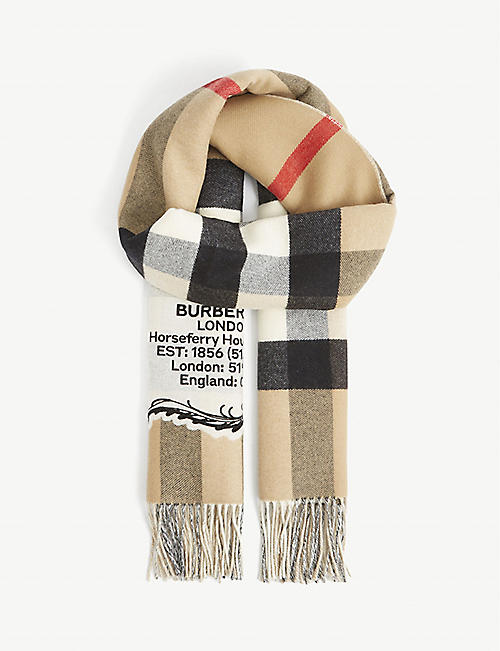 BURBERRY: Vintage check fringed cashmere scarf