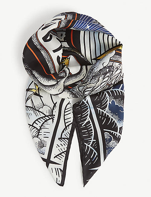 BURBERRY: Celestial graphic-print silk scarf