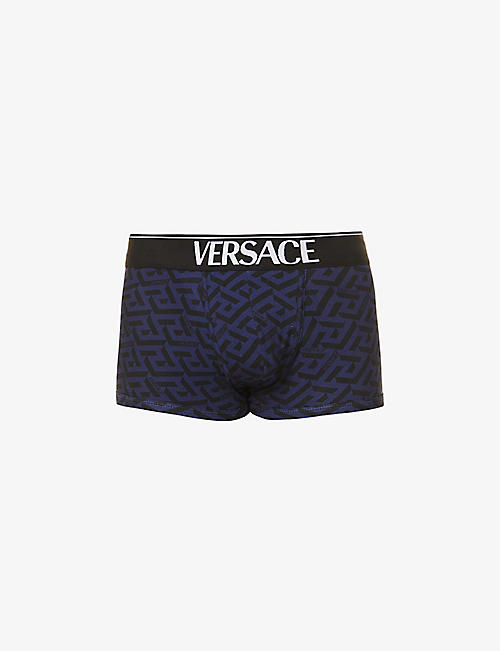 VERSACE: Branded-waistband slim-fit stretch-cotton trunks