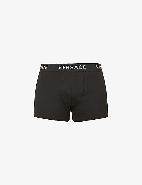 VERSACE: Logo-print stretch-cotton jersey trunks pack of three